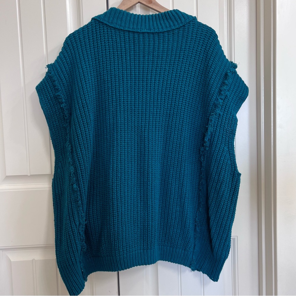 Free People Womens Clyde Sweater Vest Chunky Knit in Teal Green, Size XS - Picture 8 of 9